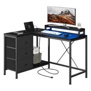 Home Office Desk, L Shaped Desk with Led Lights, 3-Drawer Computer Desk with Monitor Stand - 1 of 4