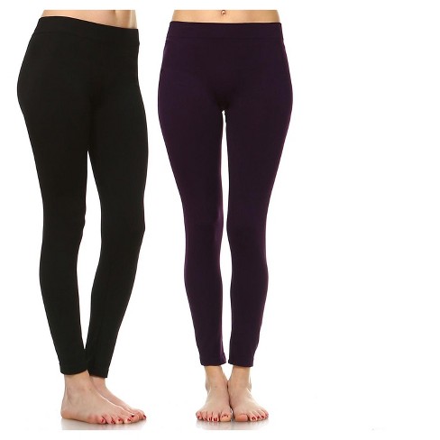 Women's Pack Of 2 Solid Leggings Black , Purple One Size Fits Most