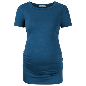 Maternity Shirt Side Button and Ruched Maternity Tunic Tops Maternity Short Sleeve T-Shirts (XL,Olive) - 1 of 1