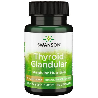 Swanson Thyroid Glandular - Thyroxin-Free Formula 200 mg 60 Caps.