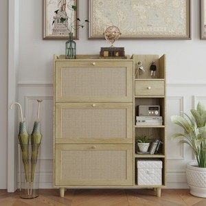 ALEXOUN Shoe Rack Cabinet with 3 Rattan Flip Drawers & 3 Shelves Entryway Organizer for Hallway,Entryway,Small Spaces - 1 of 4