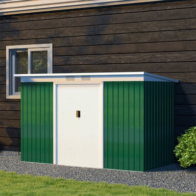 Green and White Metal Garden Storage Shed with Windows