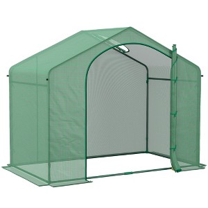 Portable Walk-in Greenhouse, PE Cover, Steel Frame Garden Hot House, Zipper Door, Top Vent for Flowers, Vegetables, Saplings, Tropical Plants, Green - 1 of 1