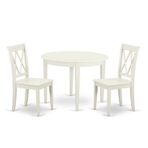 Nordic Dining Set - 3 Piece Table & Chairs - 42 Inch Round Table - Linen White Finish - Modern Furniture - 1 of 4