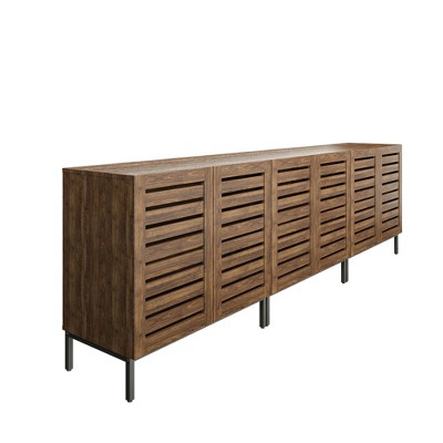Farmhouse Dark Brown MDF 91" Sideboard Buffet with Adjustable Shelves