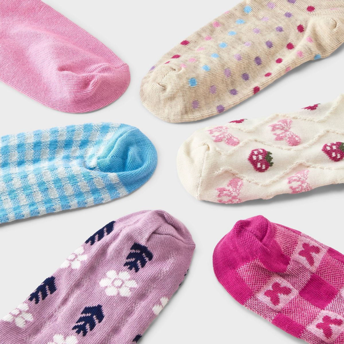 Girls' 7pk Fruit & Floral Ruffle Ankle Socks - Cat & Jack™ Pink/Blue/White - thumbnail 3