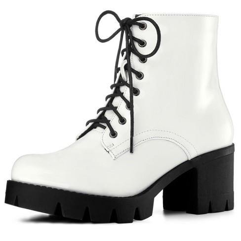 Allegra K Women's Zip Platform Chunky Heel Combat Boots 