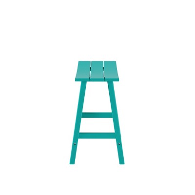 Turquoise HDPE Outdoor Counter Height Saddle Seat Stool Set