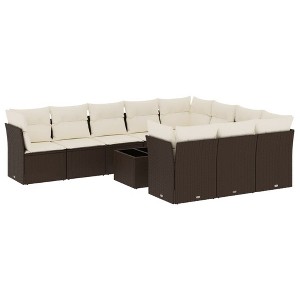 vidaXL Garden Sofa Set Brown PE Rattan, Powder-coated Steel, Tempered Glass - 1 of 4