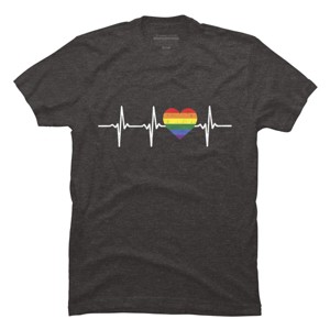 Adult Design By Humans Heartbeat Rainbow Heart Pride By KangThien T-Shirt - 1 of 2