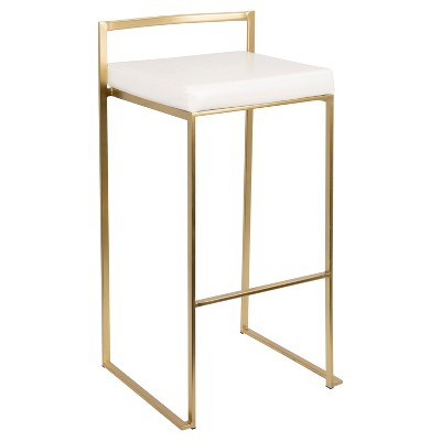 Elegant Gold and White Leather Barstool Duo