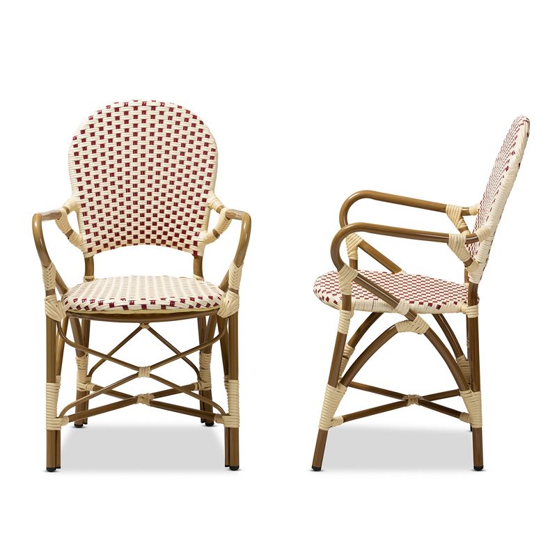 Set of 2 Seva Indoor and Outdoor Stackable Bistro Dining Chairs Beige/Red - BaxtonStudio, 4 of 9