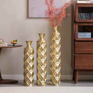 FONTOI Floor Vases Set of 3, 34"/30"/25" Decorative Vases, Metal Center Vase with 3D Triangle Pattern for Living Room Foyer, Gold, 5.9"*33.5"*5.9" - 1 of 4