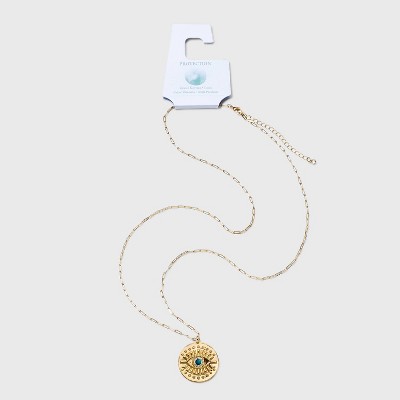 Evil Eye with Turquoise Bead Pendant Chain Necklace - Gold