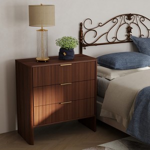 Angel Sar Fluted Nightstand with 3 Drawers, Modern Bedside Table for Bedroom - 1 of 4