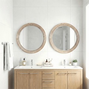 Spassway Round Wall Mirror Farmhouse Decorative Circle Vanity Mirrors with Wood Whitewash frame for Bathroom Bedroom Entryway Living Room - 1 of 4