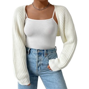 Plus Size Women's Cardigan Sweaters Casual Long Sleeve Open Front Short Bolero Shrugs Knit Tops - 1 of 1