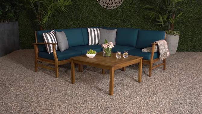Perla 6pc Acacia Wood Patio Chat Set - Blue - Christopher Knight Home, 2 of 8, play video