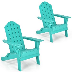 Costway 2PCS Patio Folding Adirondack Chair Weather Resistant Cup Holder Yard - 1 of 4