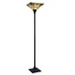HomeStock KINSEY Tiffany-Style Blackish Bronze 1-Light Mission Torchiere Floor Lamp 14" Shade - 1 of 4
