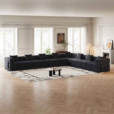 8 Seater Folding Sofa Bed for Living Room or Bedroom, Convertible Sofa with Cushions and Storage Pockets, Corduroy Fabric Sofa-Coolbibila