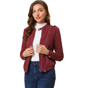 INSPIRE CHIC Women's Stand Collar Zip Up Biker Lightweight Moto Jacket - 1 of 4