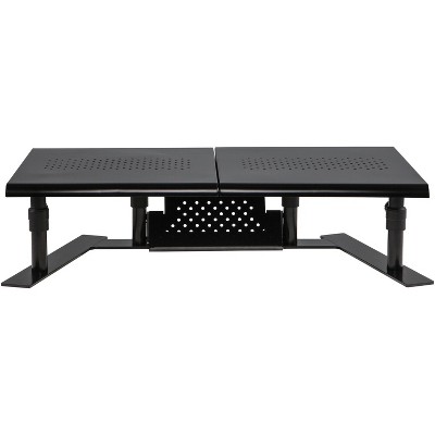 Black Adjustable Metal Dual Monitor Stand with Phone Holder