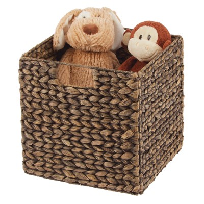 Brown Wash Seagrass Woven Cube Storage Baskets with Handles, Set of 6