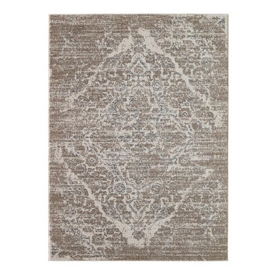 Elegant Beige 5' x 7' Oriental Synthetic Area Rug