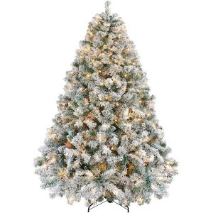 homfan Flocked Christmas Tree, Artificial Trees with 250 Lights,  8 Modes Lights, Foldable Stand, On/Off Foot Pedal - 1 of 1