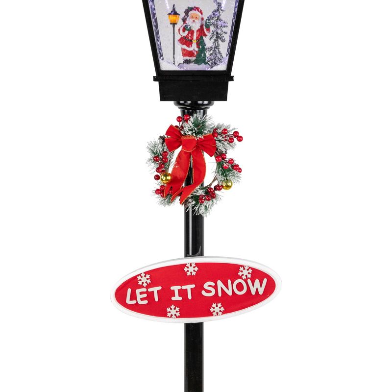 Northlight 70.75" Black LED Lighted Musical Snowing Santa Christmas Street Lamp, 5 of 7