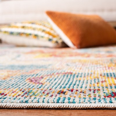 Hand-Knotted Medallion 5' Square Rug in Orange and Teal