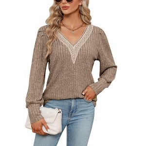 Women Sweatshirt Long Sleeve V Neck Blouse - 1 of 3