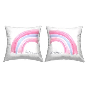 1pc 18"x18" Stupell Industries Believe and Dream Soft Rainbow Stripes Square Kids' Throw Pillow Pink - 1 of 4