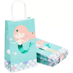 Blue Panda 24-Pack Mermaid Birthday Party Favor Medium Paper Gift Bags with Handles (5.3 x 9 x 3.2)