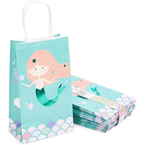 Blue Panda 24-Pack Mermaid Birthday Party Favor Medium Paper Gift Bags with Handles (5.3 x 9 x 3.2) - image 1 of 4