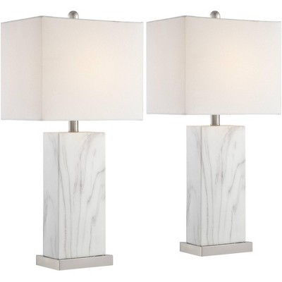 360 Lighting Modern Table Lamps Set of 2 with USB Charging Ports White Faux Marble Rectangular Shade Living Room Bedroom Bedside