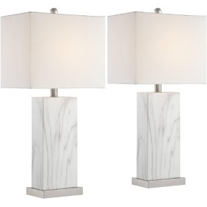 360 Lighting Connie Modern Table Lamps 25" High Set of 2 White Faux Marble with USB Charging Ports Rectangular Shade for Living Room Office Desk House - 1 of 4