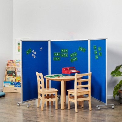 Blue and White 3-Panel Mobile Dry-Erase and Felt Room Divider