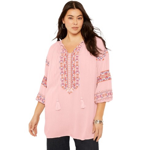 Embroidered peasant best sale blouse plus size