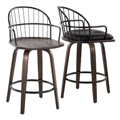 Riley 26" Black Metal and Walnut Swivel Counter Stool
