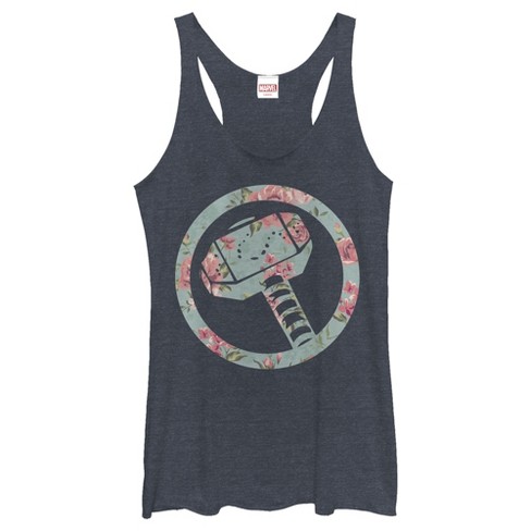 Women's Marvel Thor Hammer Floral Print Racerback Tank Top - image 1 of 3