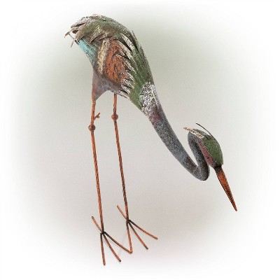 30" Multicolor Rustic Metal Crane Garden Statue