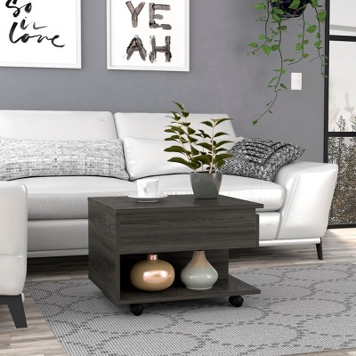 FURNIinspire Lift Up Coffee Tables Modern Wooden Conversation Table Center Table Living Room Table With Shelf, Espresso Brown, 21.6"*19.6"*15.3"