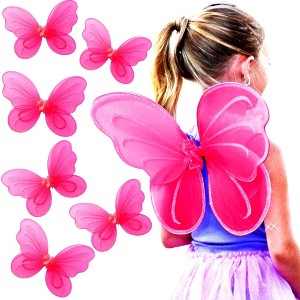 Butterfly Craze Girls' Fairy, Angel, or Butterfly Wings Costumes & Dress Up Collection: Set of 6, Magical Delights - Hot Pink - 1 of 4