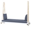 VisioGear Patio Wooden Swing Chair, Hanging Porch Swing Bench with Cushion, Pillows and Hemp Ropes for Garden, Backyard, Lawn, White, 63"*23.6"*2" - 2 of 4