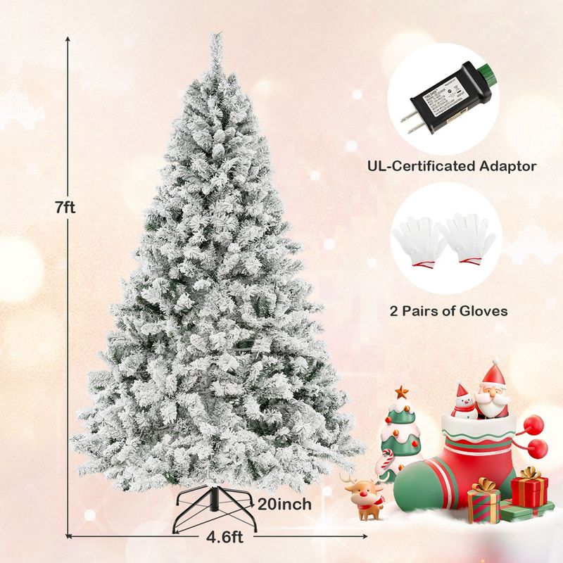 Costway 6 FT/7FT/8FT Pre-Lit Christmas Tree 3-Minute Quick Shape Flocked Decor with 300/450/600 LED Lights, 4 of 17
