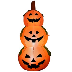 Costway 5 Ft  Halloween Inflatable 3-Pumpkin Stack Blow Up Pumpkin Ghost Yard Decoration - 1 of 4