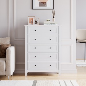 coucheta 5 Drawers Dresser for Bedroom, Farmhouse Tall Wood Chest of Drawers for Clothes, Storage Dressers Organizer with Gold Handles & Deep Drawers - 1 of 4