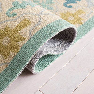 Handmade Ivory Wool Square Area Rug with Floral Design